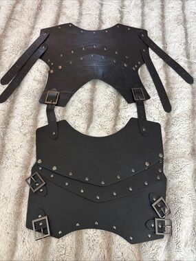 Medieval Black Studded Faux Leather Chest Armor Adjustable Harness for Cosplay